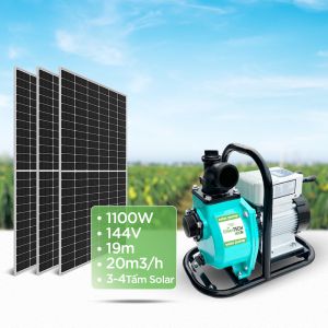 Bơm Tự Áp 20m3/h-1100w-48v-144v-Cao19m năng lượng mặt trời